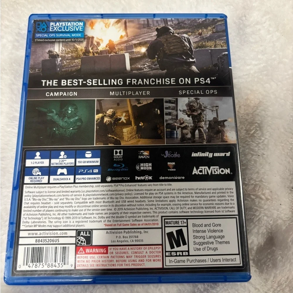 PS4 Call of Duty Modern Warfare Sony PlayStation 4 PS4 Video Game w/ Case